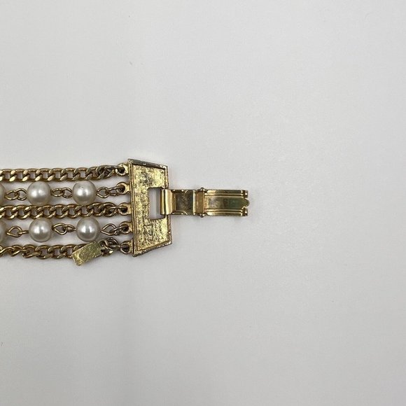 Vintage Act 2 Gold Tone Faux Pearl Multi Strand Bracelet - Picture 5 of 8